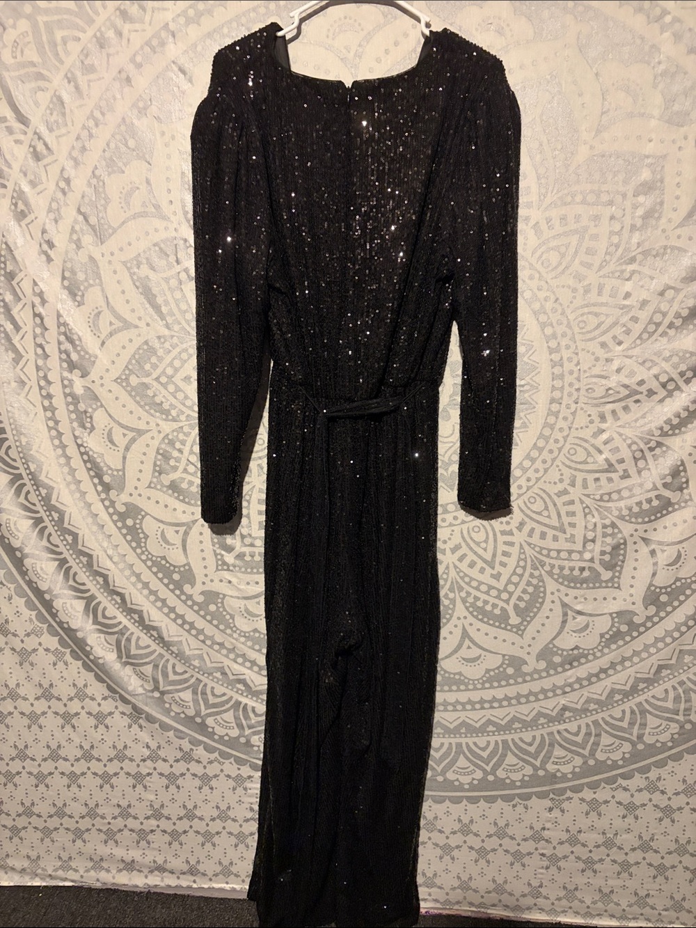 BCBGeneration Black Sequin Long Sleeve Wide Leg Jumpsuit - Size xxL - Picture 3 of 8